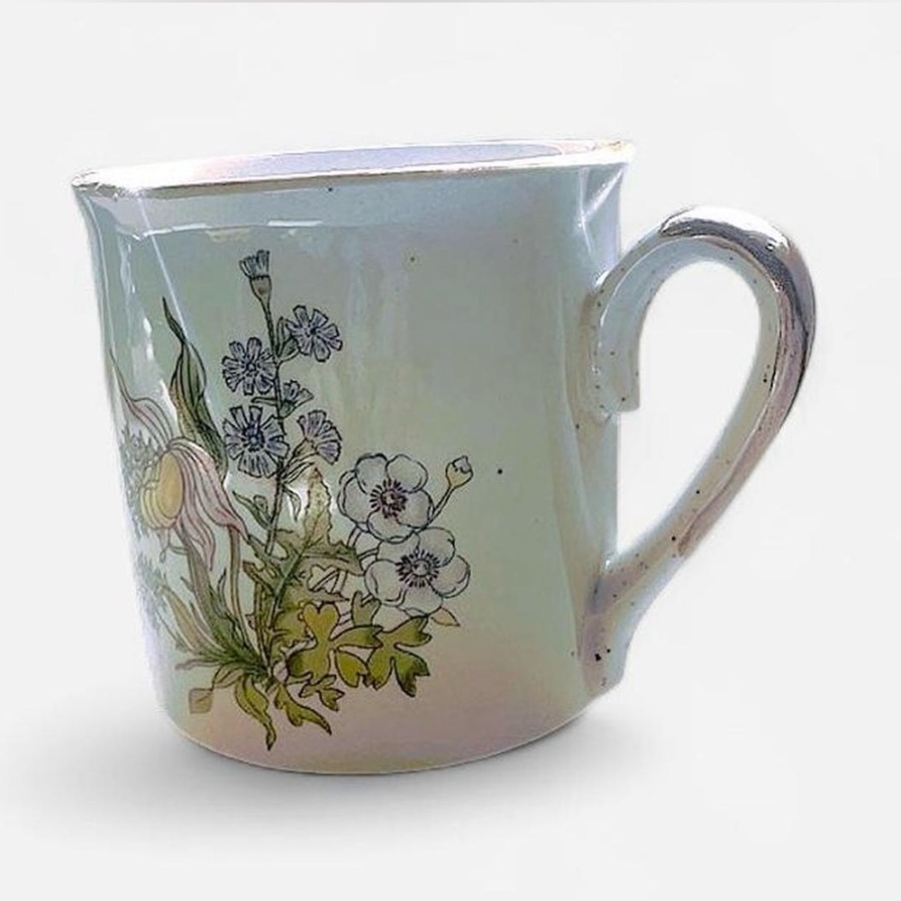 Vintage Wildflower Floral Speckled Stoneware Ceramic Coffee Mug made in Korea - Picture 3 of 8
